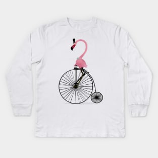 Penny Farthing Flamingo Kids Long Sleeve T-Shirt